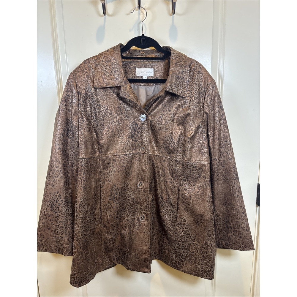 Erin London Women 1X Jacket Copper Metallic Snake Print Lined Plus Button Coat